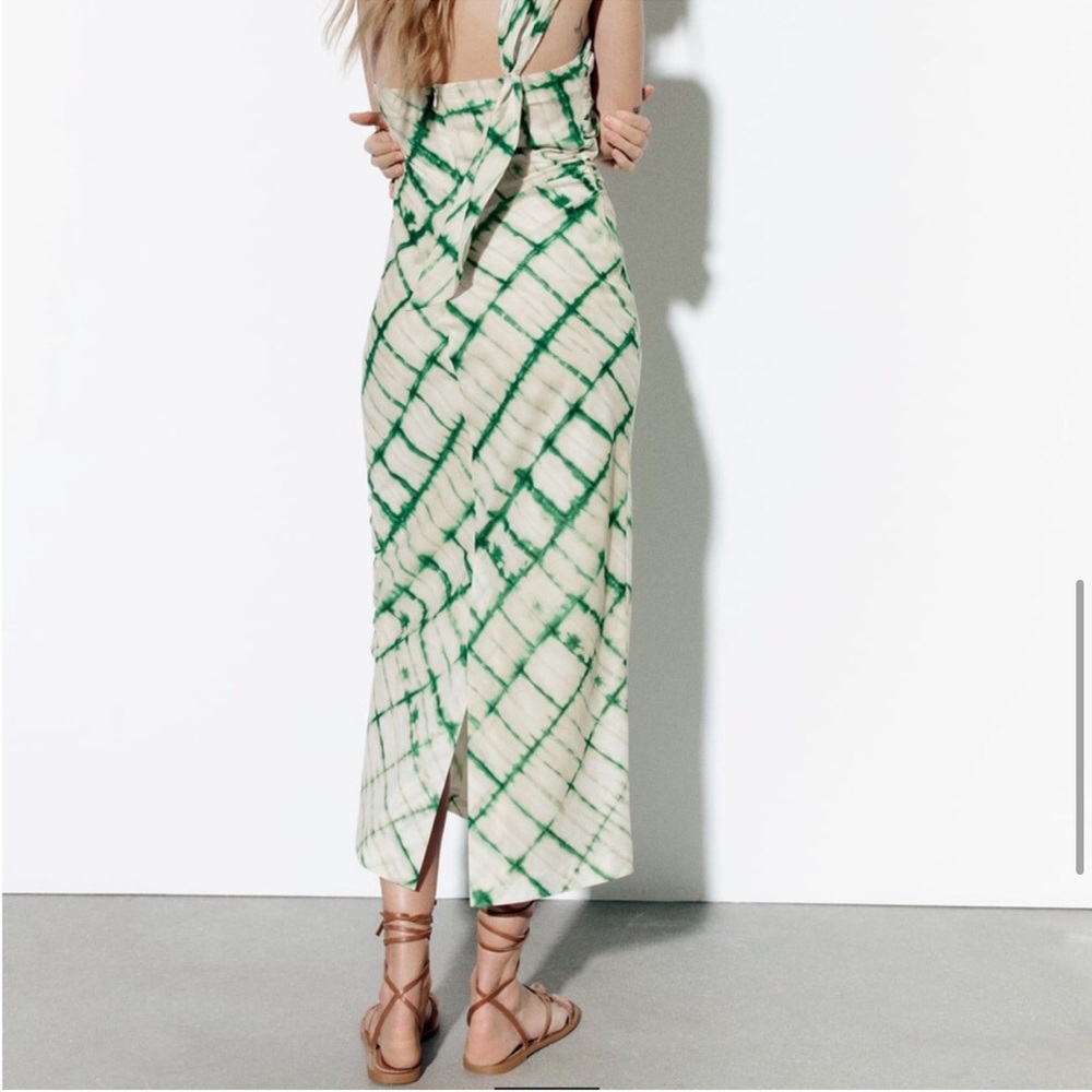 ZARA NWT Elegant Green and White Women's Dress - Picture 5 of 11